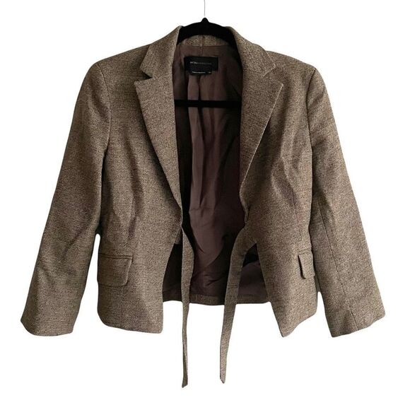 Bcbgmaxazria Wool Tie Front Cropped Blazer Brown XS - Picture 2 of 9